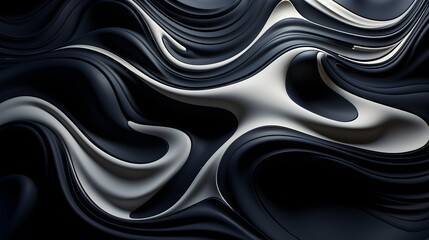 Serenity in Motion: Detailed Black and White Fluid Abstract Waves Background