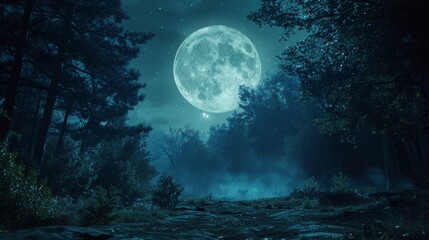 Obraz na płótnie Canvas Serene Night, Dark Forest Under the Illumination