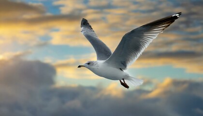 seagull in the sky.a dynamic digital illustration capturing the elegance of a seagull in flight against a vast and vibrant sky. Emphasize the bird's wingspan and the sense of freedom conveyed by its s