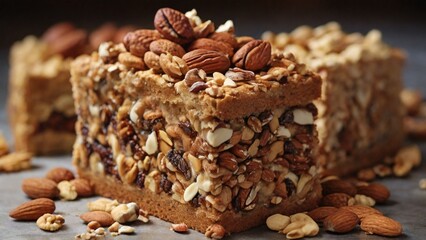 Highlight the tempting nutty crunch on bakery treats, showcasing the variety of nuts and their textural contribution. - Generative AI