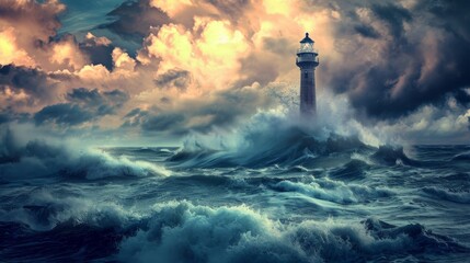 Majestic Lighthouse Braving the Fury of a
