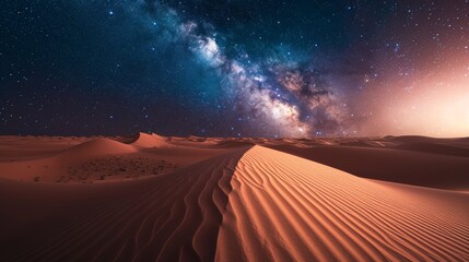 Starry Night Sky Above Vast Desert Landscape - obrazy, fototapety, plakaty