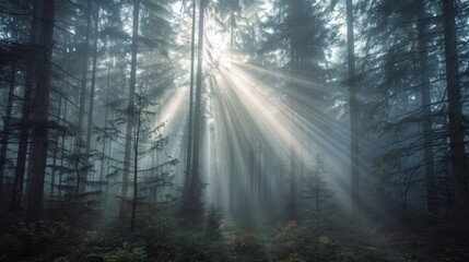 Serene Forest of Towering Trees in a