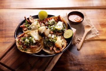 Tacos al pastor. Also known as Tacos de Trompo, they are the most popular type of street tacos in...