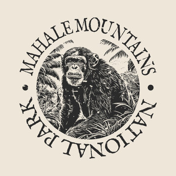 Mahale Mountains, Kalambo, Tanzania Illustration Clip Art Design Shape. National Park Vintage Icon Vector Stamp.