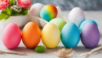 Obraz na płótnie Canvas easter eggs in a basket,easter, egg, holiday, eggs, celebration, spring, 
