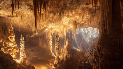 Cave Filled With Spectacular Stalactites Hanging