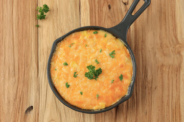 Korean Baked Corn Cheese On Skillet Pan