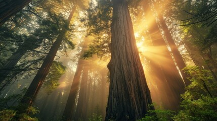 Sunlight Filters Through Trees in Forest, Creating