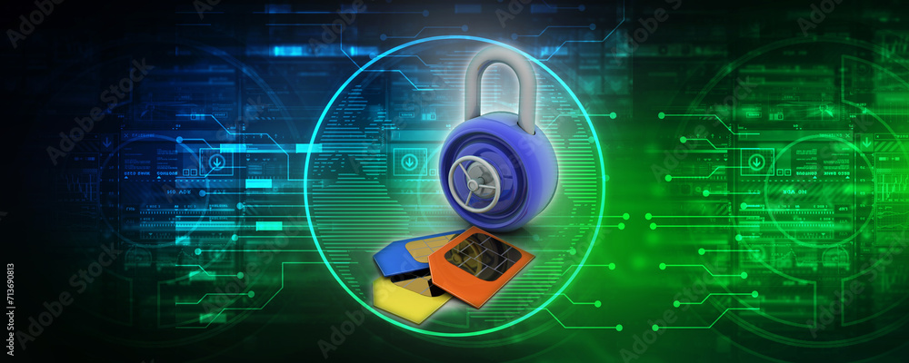 Poster 3d render sim card with padlock