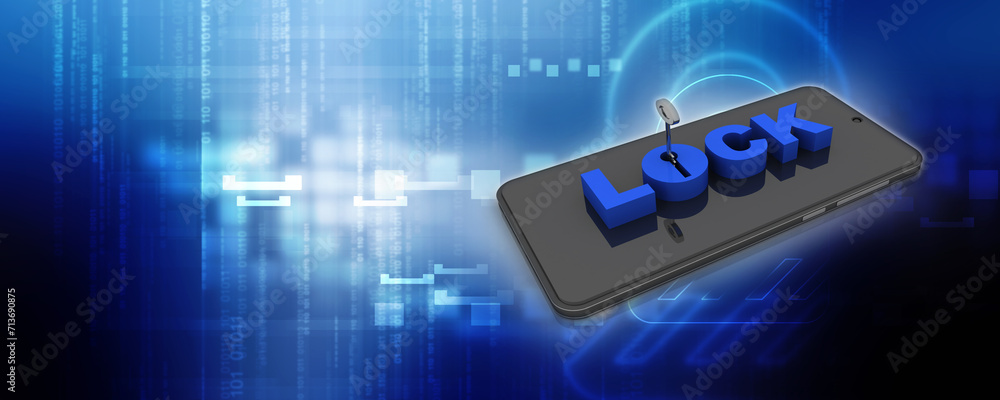 Poster 3d rendering transmitter mobile wifi with lock