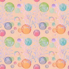 Vector seamless pattern illustration, bubbles, algae.