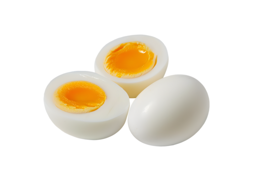 Perfectly Cooked Eggs, Halved to Showcase Creamy Yolks, Isolated on White Background