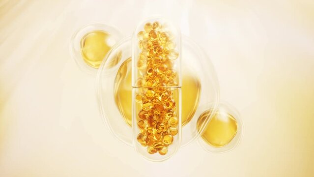 Golden capsule with biological concept, 3d rendering.