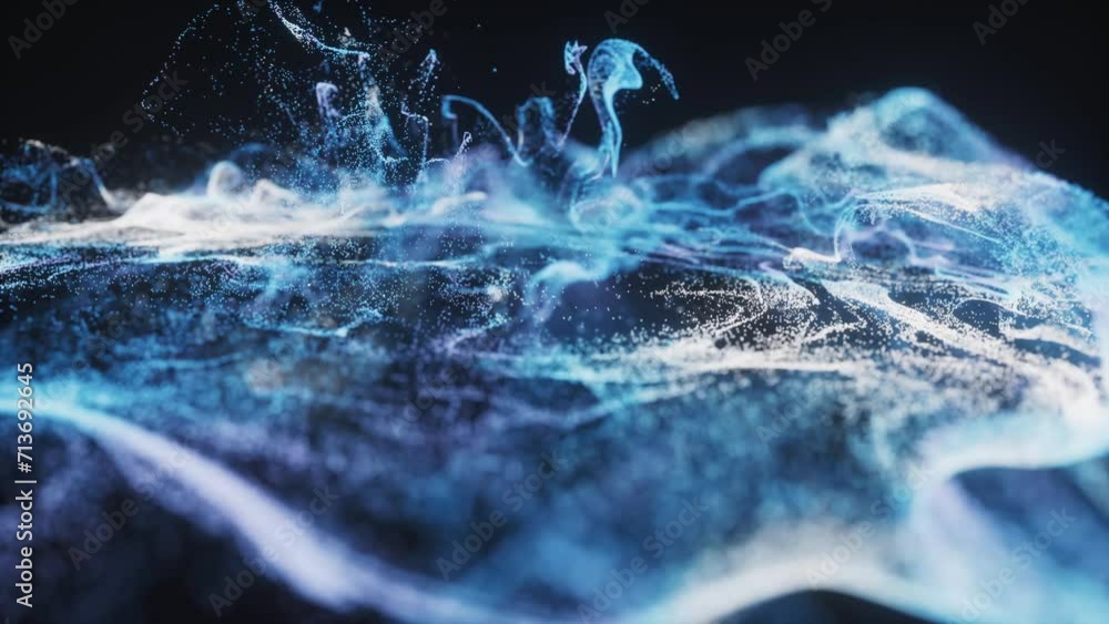 Poster abstract flowing wave particles background, 3d rendering.