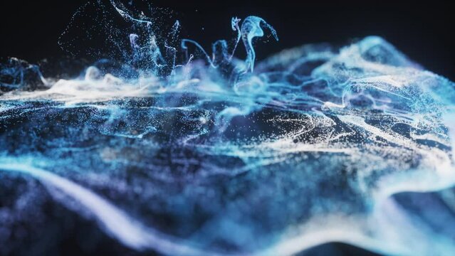 Abstract flowing wave particles background, 3d rendering.