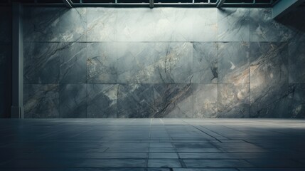 An empty room with a large marble wall. Generative AI.