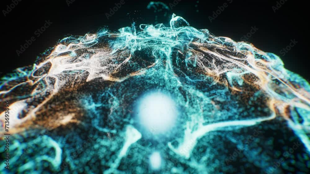 Poster abstract flowing wave particles background, 3d rendering.