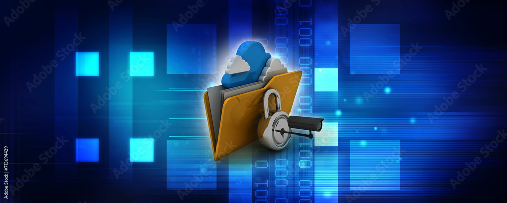 Poster 3d rendering cloud folder storage under cctv camera
