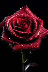 Burgundy rose with water drops