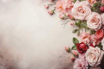 Pink roses flowers empty space