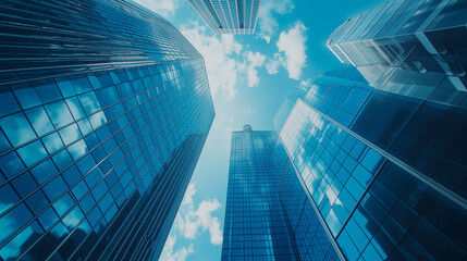 Fototapeta na wymiar Blue Sky Reflecting on Glass Skyscrapers 