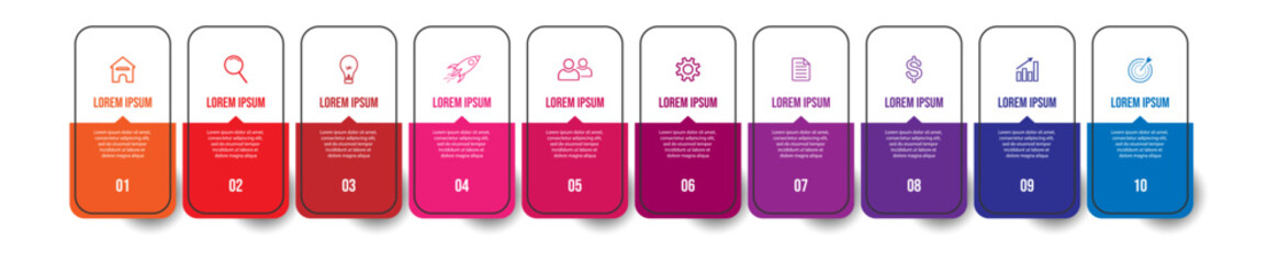 Vector Infographic label design template with icons and 10 options or steps. Can be used for presentation banners, workflow layouts, flow charts, infographics, your business presentations