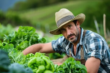 Male farmer tending to his organic vegetable garden