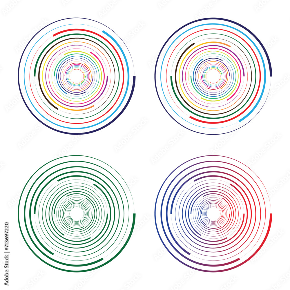 Poster concentric random circles with dynamic lines. vortex circular swirl.