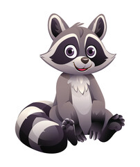 Cartoon raccoon sitting. Vector illustration isolated on white background