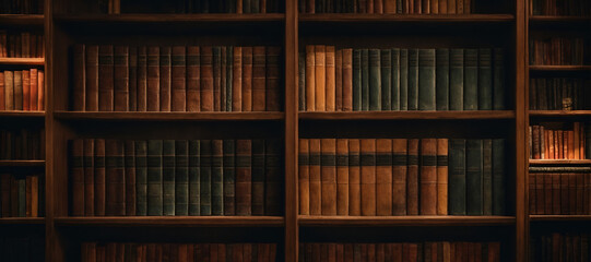 Bookshelf with old books background. Learning, studying, education and literature concept. Antique idea. Copy space.