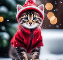 X-mas cat in santa hat
