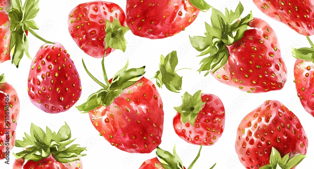 Wall mural a pattern of strawberries on a white background