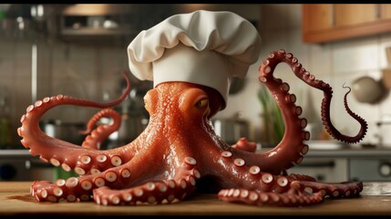 Fototapeta premium An octopus chef in the kitchen