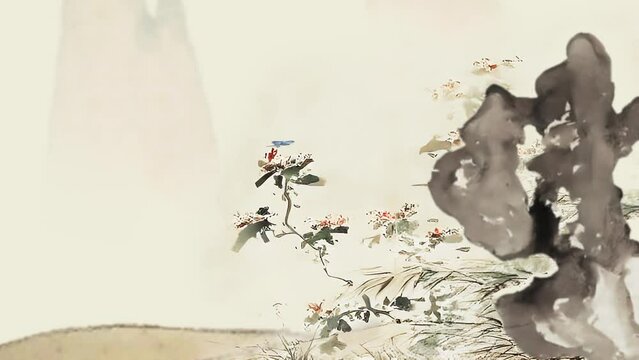 animation of butterflies fly around flower in spring