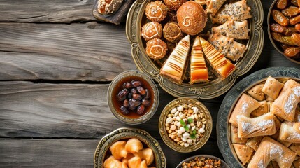Eid Al Adha Feast- Mubarak Background with Mouthwatering Arabic Sweets and Dates