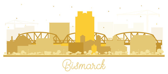 Bismarck North Dakota City Skyline Silhouette with Golden Buildings Isolated on White. Bismarck USA Cityscape with Landmarks. Business Travel and Tourism Concept.