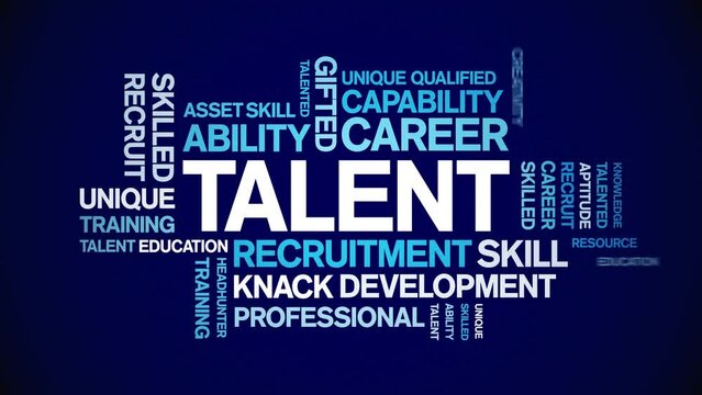 Talent animated tag word cloud;text design animation kinetic typography seamless loop.
