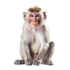 Portrait of a macaque sitting isolated on white background, transparent cutout