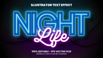 Editable Neon Night Life Text Effect Template - obrazy, fototapety, plakaty