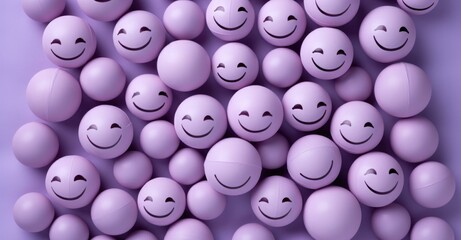 A vibrant collection of purple smiley eggs brings joy and cheer.. Generative AI.