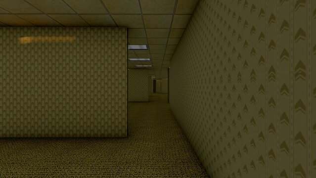 alone in the backrooms liminal space 3d render	