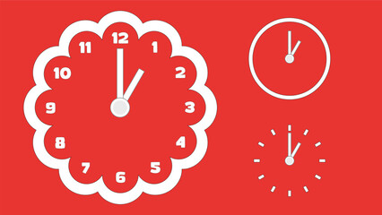Clock icon, minimal style. arrow show number. on the red background