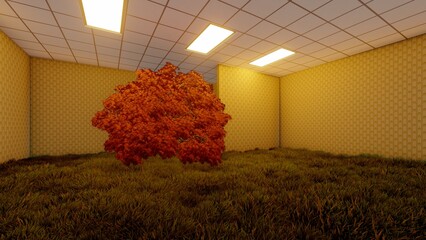 alone in the backrooms liminal space 3d render  © Hirzan