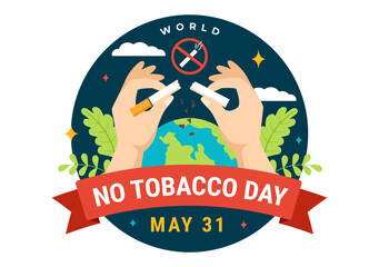 World No Tobacco Day Vector Illustration on 31 May with Stop Smoking and Cigarette Butt because Harm the Lungs in Healthcare Flat Background