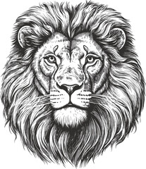 Lion head vintage engraved style drawing vector illustration