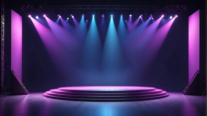 Empty stage with pastel dark blue and purple, Entertainment show - obrazy, fototapety, plakaty
