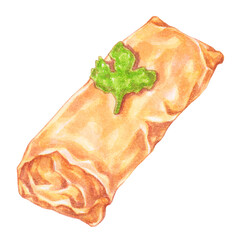 deep fried tofu with shrimp, watercolor asian food design