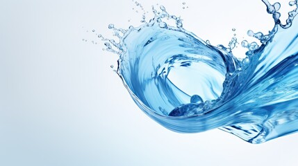 Naklejka na ściany i meble A Close-up of Blue water, spiral, liquid, splash, swirling wave, white isolated background.