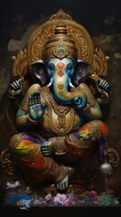Fototapeta premium A Ganesha Oil Painting The full picture is straightforward. Abstract background. Sharp lines.